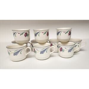 Lenox Chinastone Poppies on Blue Flat Coffee Cups Lot of 11